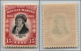 23682 SAN MARINO - POSTA ORDINARIA - 1935 - 15 Cent Delfico (196) - Gomma Integra (150) - Autres & Non Classés