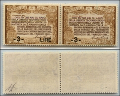 23705 SAN MARINO - POSTA ORDINARIA - 1947 - 3 Lire Su 1 (307+307h) - Coppia Orizzontale - Senza Lire A Destra - Senza Go - Autres & Non Classés