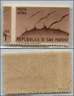 23745 SAN MARINO - POSTA AEREA - 1946 - 1 Lira (52dc-Aerea) Con Dentellatura  Verticale Spostata - Gomma Integra (75) - Andere & Zonder Classificatie