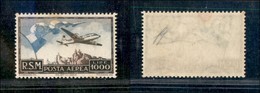 23753 SAN MARINO - POSTA AEREA - 1951 - Posta Aerea - 1000 Lire Bandiera E Aereo (99) - Gomma Integra - Leggero Ingialli - Andere & Zonder Classificatie