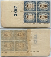 23788 SAN MARINO - SERVIZI - 1925 - Segnatasse - 30 Cent (21) Quartina Angolare Con Numero Di Tavola 3367 - Gomma Integr - Sonstige & Ohne Zuordnung