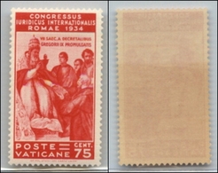 23828 VATICANO - POSTA ORDINARIA - 1935 - 75 Cent Giuridico (44) - Gomma Integra Con Banda Bruna (360) - Andere & Zonder Classificatie