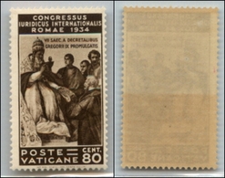 23829 VATICANO - POSTA ORDINARIA - 1935 - 80 Cent Giuridico (45) - Gomma Integra Con Banda Bruna Da Classificatore (300) - Altri & Non Classificati