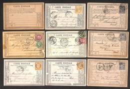24311 ESTERO - FRANCIA - 1874/1878 – Una Cartolina Postale Nuova + 8 Usate Con Affrancature Del Periodo – Da Esaminare - Autres & Non Classés
