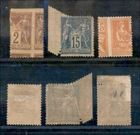 24316 ESTERO - FRANCIA - 1877/1902 - Allegoria - Tre Valori Con Varietà Di Dentellatura - Nuovi Con Gomma - Da Esaminare - Autres & Non Classés