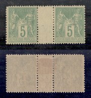 24318 ESTERO - FRANCIA - 1876/1881 – Coppia Del 5 Cent (Unif. 64) I Tipo Con Interspazio Di Foglio Nuovo Con Gomma - Andere & Zonder Classificatie