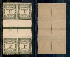 24338 ESTERO - FRANCIA - 1908 - 1 Cent (36 Segnatasse) - Quartina Con Interspazio Al Centro - Gomma Integra - Andere & Zonder Classificatie