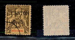 24419 ESTERO - FRANCIA - Indocina Francese Canton - 1902/1904 - 75 Cent Allegoria Soprastampato (30I) - Usato (50) - Autres & Non Classés