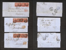 24588 ESTERO - GRAN BRETAGNA - 1855/1857 – 1 Penny (10B) – Tre Lettere Da Londra A Bordeaux – Difetti - Altri & Non Classificati