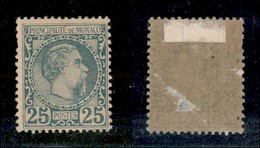 24776 ESTERO - MONACO - 1885 - 25 Cent Carlo III (6) - Nuovo Con Gomma - Assottigliato (750) - Sonstige & Ohne Zuordnung