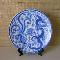 Antique Blue Dragon Porcelain Plate / China - Art Asiatique
