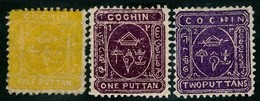 India, Princely State Cochin, 3 Diff, One Stamp With Error, Mint Inde Indien - Cochin