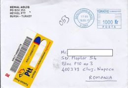 72307- GENCOSMAN BURSA, AMOUNT 1000, BLUE MACHINE STAMPS ON REGISTERED COVER, 2017, TURKEY - Lettres & Documents