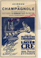 39- CHAMPAGNOLE- PUBLICITE ACIERIE ACIERIES -33 AVENUE VICTOR HUGO- LA COURNEUVE- ACIER CRE CHROME- - Werbung