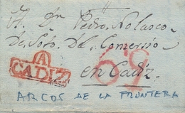 1842 , CADIZ  , CARTA CIRCULADA ENTRE ARCOS DE LA FRONTERA Y CÁDIZ , Nº1 - ...-1850 Vorphilatelie