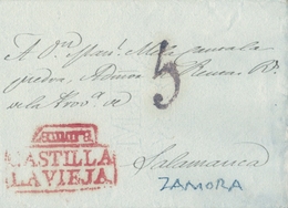 1817 - 1833 , ZAMORA  , ENVUELTA CIRCULADA A SALAMANCA   , TIZÓN Nº 5 EN ROJO - ...-1850 Prephilately