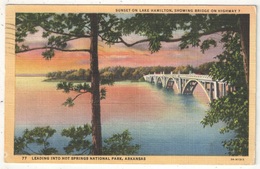 Sunset On Lake Hamilton, Showing Bridge On Highway 7 Leading Into Hot Springs National Park - 1947 - Hot Springs