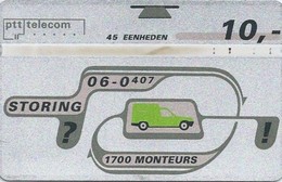 Telefoonkaart.- Nederland. PTT Telecom  Storing? 06-0407. 1700 Monteurs. 45 Eenheden. Kwaliteit. Telefoonnet. 321C - Públicas