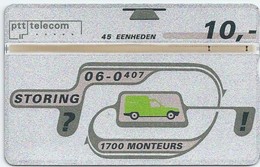 Telefoonkaart.- Nederland. PTT Telecom  Storing? 06-0407. 1700 Monteurs. 45 Eenheden. Kwaliteit. Telefoonnet. 321E - Publiques