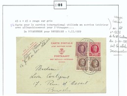 Type HOUYOUX 45 + 45c. (partie Demande) + Tp 2x20 Cent. Obl. Sc SCHAERBEEK Du 1-II-1929 Vers Bruxelles (Carte Pour Le Se - Tarjetas 1909-1934