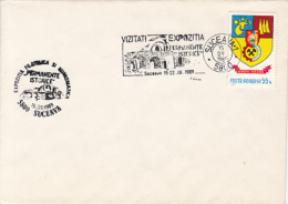 72333- SUCEAVA HISTORIC EXHIBITION, FORTRESS, COAT OF ARMS, STAMP AND SPECIAL POSTMARKS ON COVER, 1989, ROMANIA - Lettres & Documents