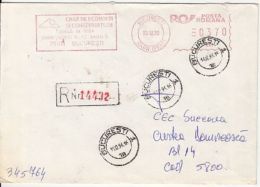 72342- SAVINGS AND DEPOSITS BANK, BUCHAREST, AMOUNT 370, RED MACHINE STAMPS ON REGISTERED COVER, 1996, ROMANIA - Brieven En Documenten