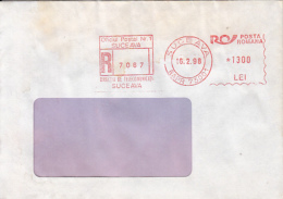 72346- SUCEAVA POST OFFICE, SUCEAVA, AMOUNT 1300, RED MACHINE STAMPS ON REGISTERED COVER, 1998, ROMANIA - Cartas & Documentos