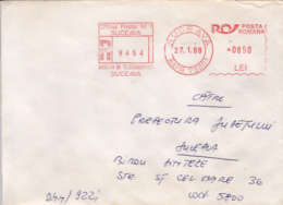 72347- SUCEAVA POST OFFICE, SUCEAVA, AMOUNT 850, RED MACHINE STAMPS ON COVER, 1998, ROMANIA - Lettres & Documents