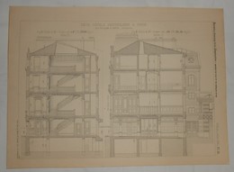 Plan De Deux Hôtels Particuliers à Paris.M.M. Wulliam Et Farge, Architectes. 1885. - Arbeitsbeschaffung