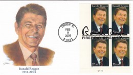 Sc#3897 37c President Ronald Reagan 2005 Issue Plate # Block Of 4 Illustrated Cover FDC - 2001-2010