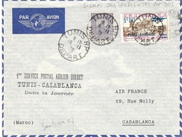 1938- 1er Service Postal Aérien Direct  TUNIS-CASABLANCA  Dans La Journée - Aéreo