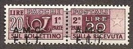 1947 Italia Italy Trieste A  PACCHI POSTALI 20 Lire Bruno Lilla Varietà 7g MNH** Firm.Biondi Parcel Post - Postal And Consigned Parcels