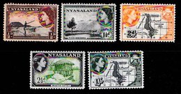 NYASSALAND, 1953, Mint Hinged Stamps , MI 99=108, Queen E II,   #549 (5 Values Only) - Nyassaland (1907-1953)