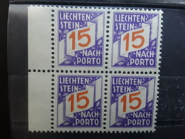 LIECHTENSTEIN  Nach Porto / TAXE 1928 , BLOC De 4 ,  Yvert N° 15, 15 R Violet / Orange, Neuf ** / MNH, TTB !! - Postage Due