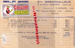 36- CHATEAUROUX -FACTURE ETS. GRENOUILLOUX-DROGUERIE MODERNE- 31 RUE SAINT LUC-1958-TIMBRE CORONYL PEINTURE VALENCIENNES - Drogerie & Parfümerie