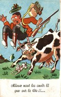 ILLUSTRATION SIGNEE JEAN DE PREISSAC LE CHASSEUR ET LA VACHE - Preissac