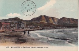 MARSEILLE ,,,,LA  PLAGE Et VUE Vers  BONNEVEINE ,,,,CACHET CONVOYEUR   MODANE A  PARIS  1917,,,,COLORISEE ,,,TBE ,,,, - Südbezirke, Mazargues, Bonneveine, Pointe Rouge, Calanque-Felsen