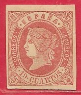 Espagne N°56 19c Rose Sur Gris 1862 (faux) (*) - Unused Stamps