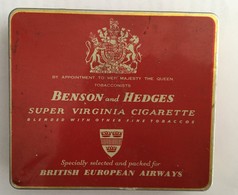 EMPTY  TOBACCO  BOX    TIN    BENSON AND HEDGES SUPER VIRGINIA CIGARETTE  BRITISH EUROPEAN AIRWAYS - Boites à Tabac Vides