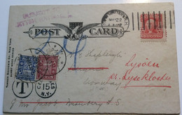 Norway Postage Due Stamps 1905 Wood Ppc „SUBJECT TO LETTER RATES“  From USA ROCHESTER N.H  (cover Machine Cancel UPU - Storia Postale