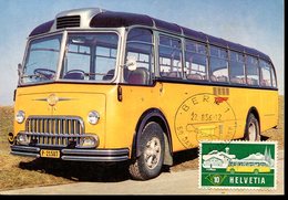 36570 Switzerland, Maximum  1956 Autobus, Postauto,  50 Jahre Autopost - Cartoline Maximum