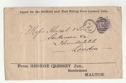 1889 MALTON 495 Duplex ADVERT COVER George Cressey Seedsman Driffield Lindseed Cake To HOUNDSDITCH London GB QV Stamps - Storia Postale
