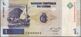 CONGO D.R. P85a 1 FRANC 1.11.1997, Printer G & D,  VF NO P.h. ! - Repubblica Democratica Del Congo & Zaire