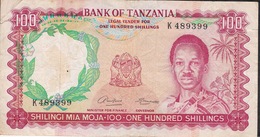 TANZANIA  ** R A R E  ** P5a 100 SHILLINGS 1966 F-aVF  NO P.h. ! - Tanzania