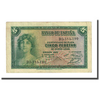 Billet, Espagne, 5 Pesetas, 1935, KM:85a, TB - 5 Pesetas