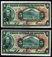 BOLIVIA BILLETES 1928; “5 BOLIVIANOS" –BANCO CENTRAL DE BOLIVIA. - Bolivia