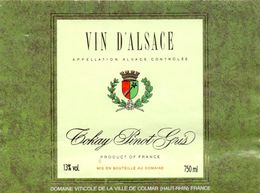 Etiket Etiquette - Vin - Wijn - Vin D' Alsace - Tokay Pinot Gris - Colmar - Riesling