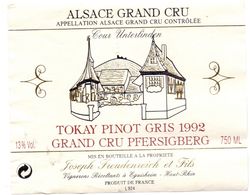 Etiket Etiquette - Vin - Wijn - Vin D' Alsace - Tokay Pinot Gris - Grand Cru Pfersigberg 1992 - Riesling