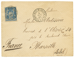 34 1886 FRANCE 15c SAGE Obl. CORPS EXP. MADAGASCAR L.T.4 Sur Env. Pour La FRANCE. Utilisation Rare D'une Timbre De FRANC - Other & Unclassified