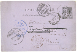 111 1892 CG Entier 10c Obl. TAMATAVE + BRITISH MAIL ANTANANARIVO Pour KRISTIANIA (NORVEGE). RARE. TB. - Andere & Zonder Classificatie